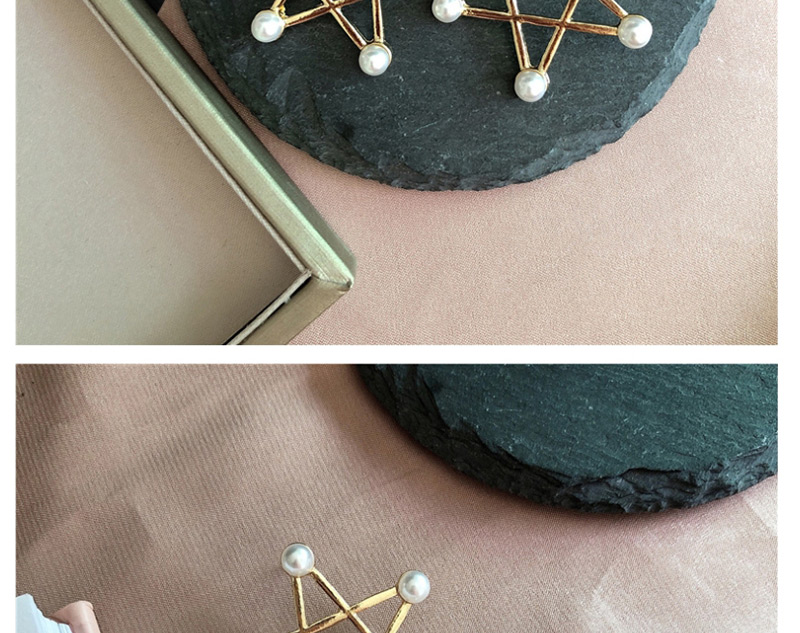 Fashion Pentagram Sterling Silver Needle Five-pointed Star Pearl Stud Earrings,Stud Earrings