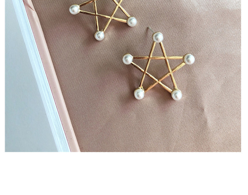 Fashion Pentagram Sterling Silver Needle Five-pointed Star Pearl Stud Earrings,Stud Earrings
