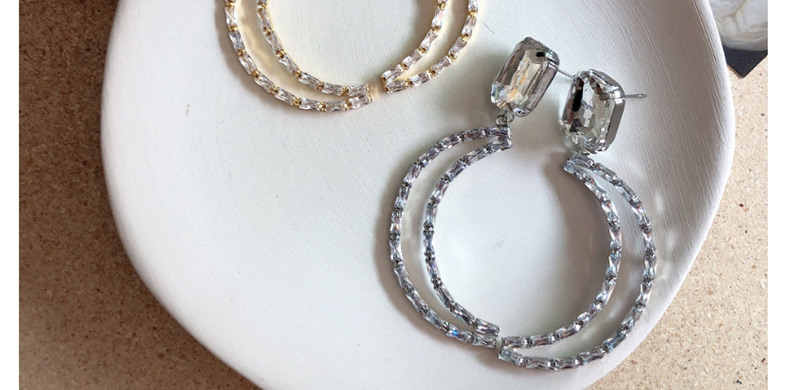 Fashion Silver  Silver Needle Flash Diamond Crescent Earrings,Drop Earrings