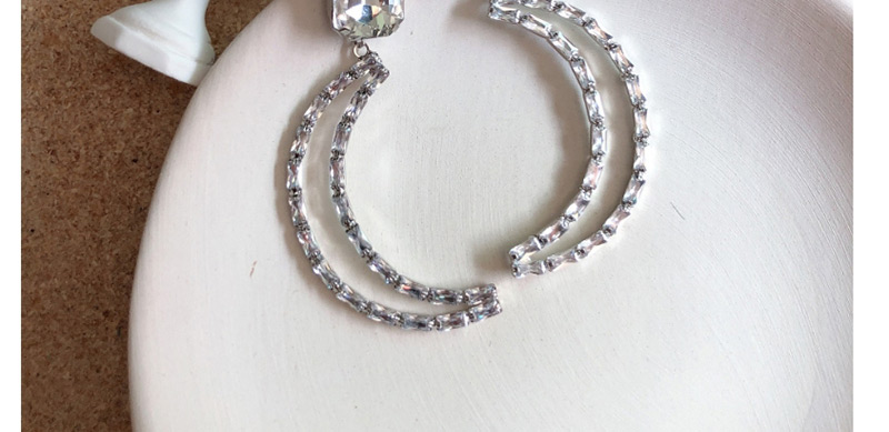 Fashion Silver  Silver Needle Flash Diamond Crescent Earrings,Drop Earrings