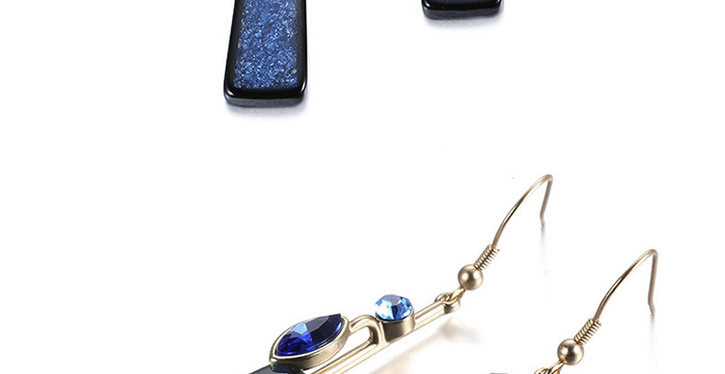 Fashion Dumb Gold + Blue Resin Diamond Earrings,Drop Earrings
