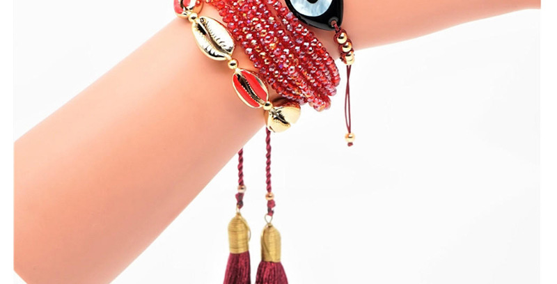 Fashion Red Rice Beads Woven Shell Tassel Bracelet,Beaded Bracelet