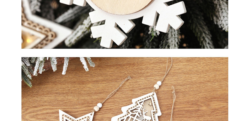 Fashion White Five-pointed Star With Light Pendant Wooden Twine Christmas Tree Pendant,Festival & Party Supplies