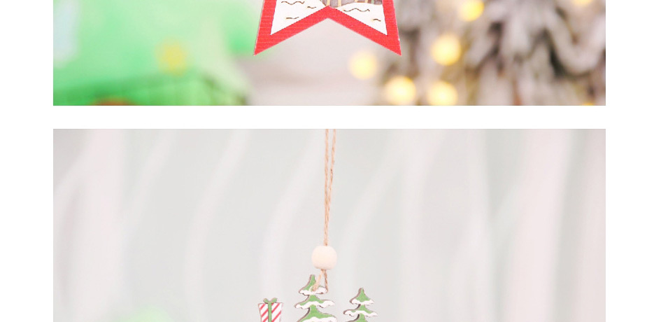 Fashion Red Wooden Hollow With Light Pendant Five-pointed Star Openwork Wooden Christmas Tree Pendant,Festival & Party Supplies