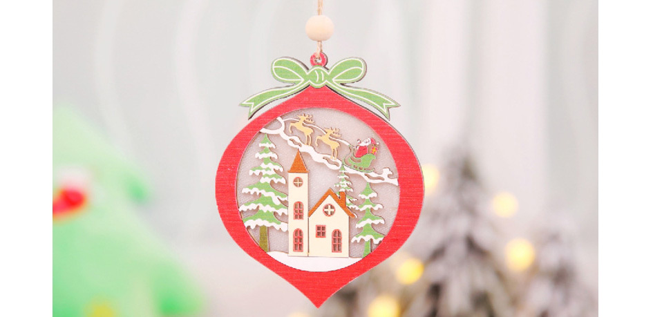 Fashion Red Wooden Cutout With Light Pendant Christmas Ball Openwork Wooden Christmas Tree Pendant,Festival & Party Supplies