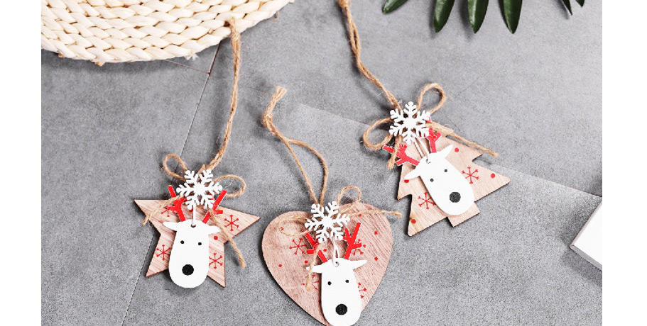 Fashion White Wooden Moose Christmas Tree Ball Snowflake Pendant,Festival & Party Supplies