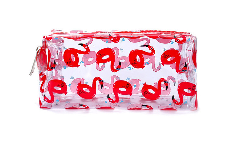Fashion Red Flamingo Transparent Cosmetic Bag,Home storage