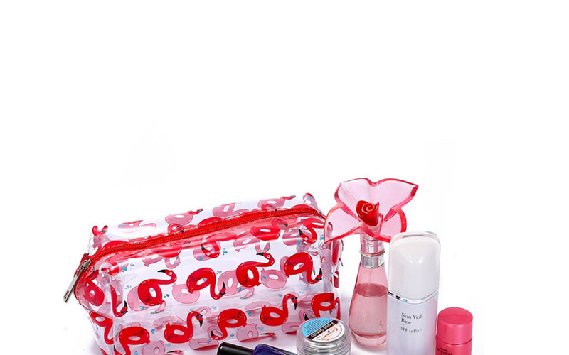 Fashion Red Flamingo Transparent Cosmetic Bag,Home storage