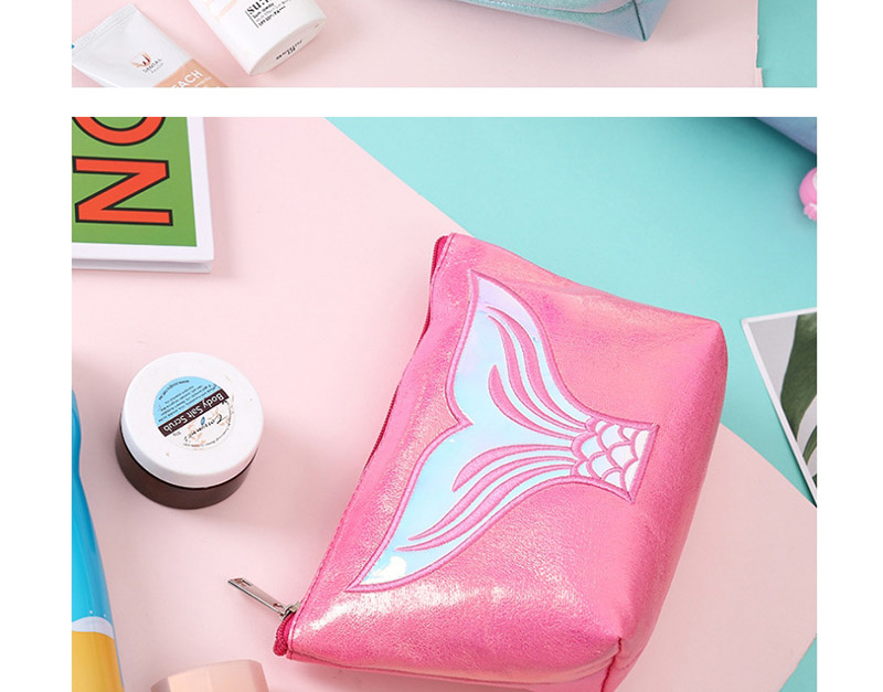 Fashion Pink Pu Laser Mermaid Embroidered Hexagon Storage Bag,Home storage