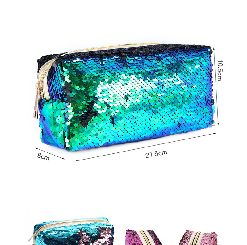 Fashion Blue + Powder Hand Zipper Mermaid Sequin Pencil Case,Pencil Case/Paper Bags
