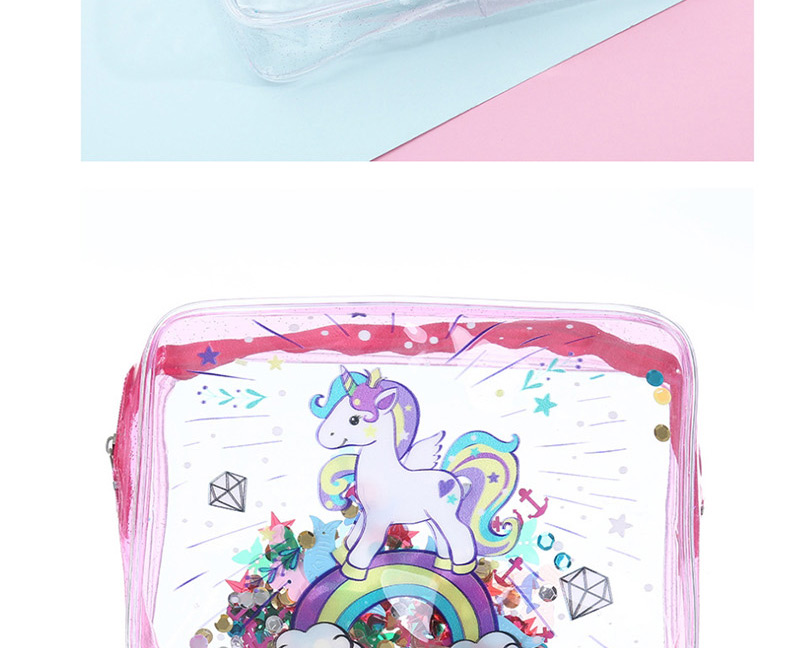 Fashion Blue Unicorn Pvc Transparent Cartoon Glitter Sequin Cosmetic Bag,Home storage