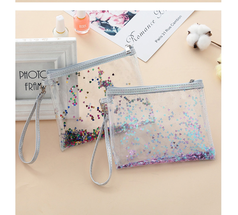 Fashion Violet Pvc Transparent Sequins Sand Glitter Powder Wash Bag,Home storage