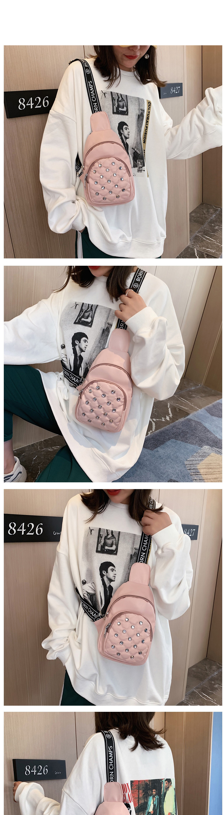 Fashion Pink Diamond Chest Bag,Shoulder bags