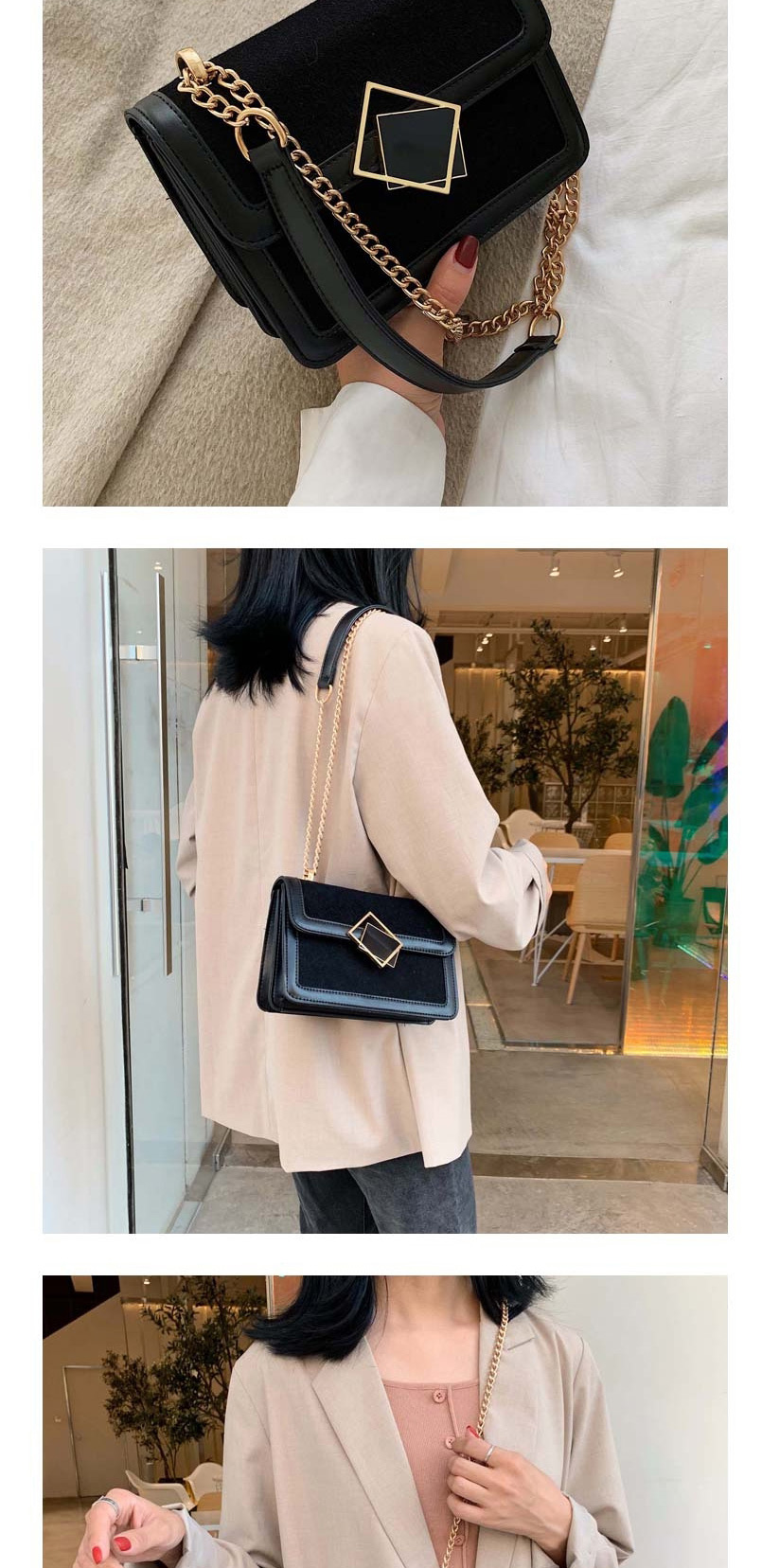 Fashion Black Leopard Stitching Chain Diagonal Shoulder Bag,Shoulder bags