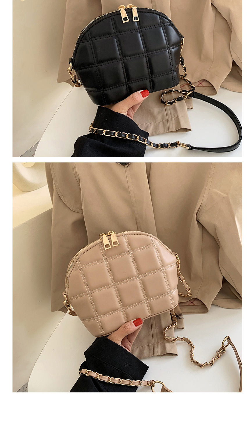 Fashion Khaki Shell Chain Embroidery Line Shoulder Messenger Bag,Shoulder bags