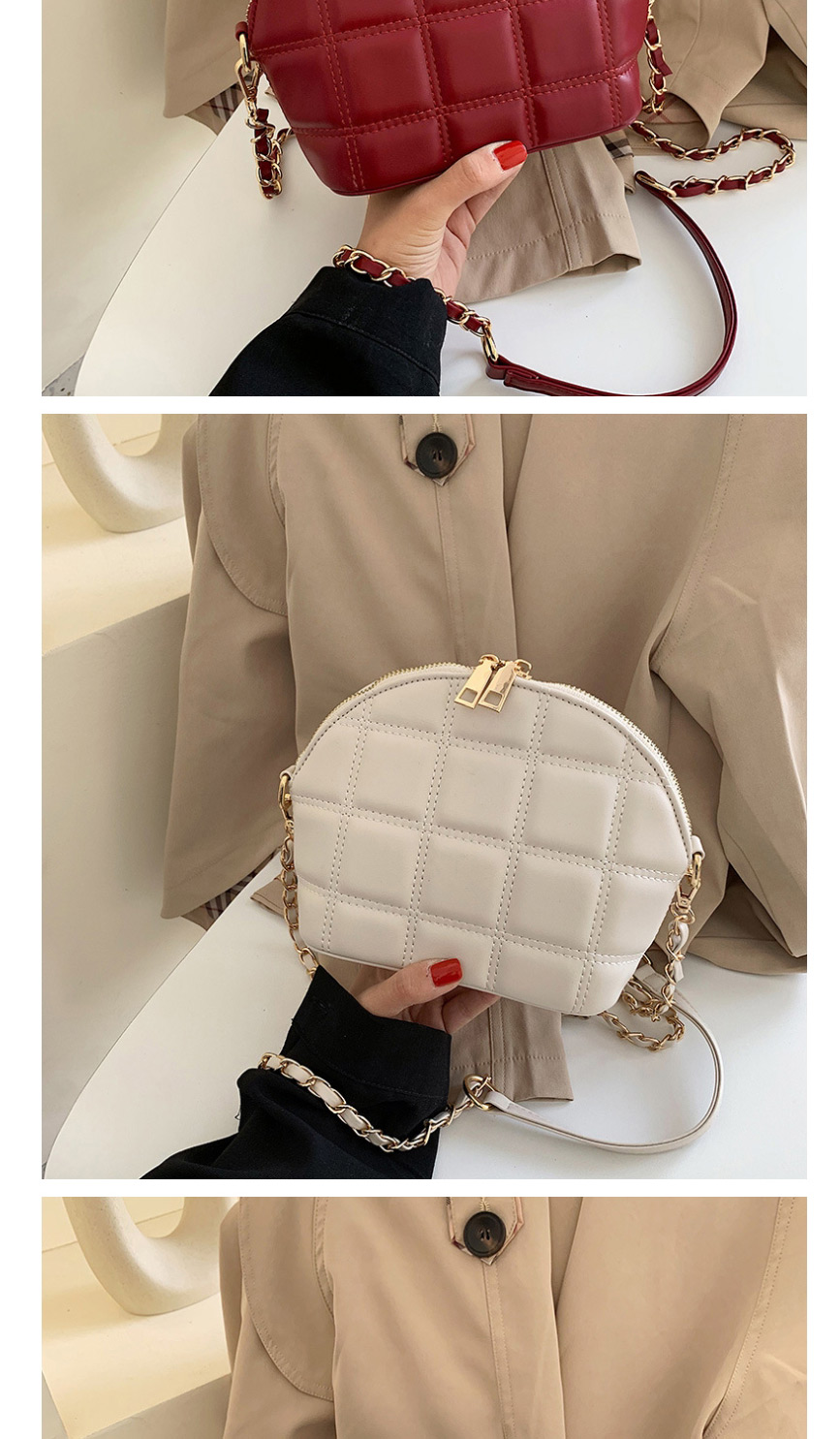 Fashion Khaki Shell Chain Embroidery Line Shoulder Messenger Bag,Shoulder bags