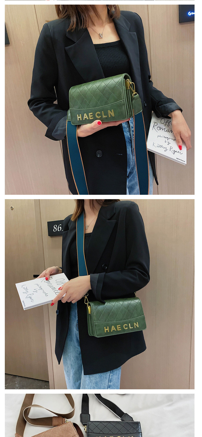 Fashion Brown Broadband Rhombic Embroidery Line Shoulder Messenger Bag,Shoulder bags