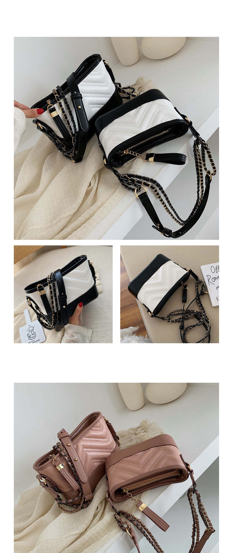 Fashion White Black Shoulder Messenger Bag Chain Bag,Shoulder bags