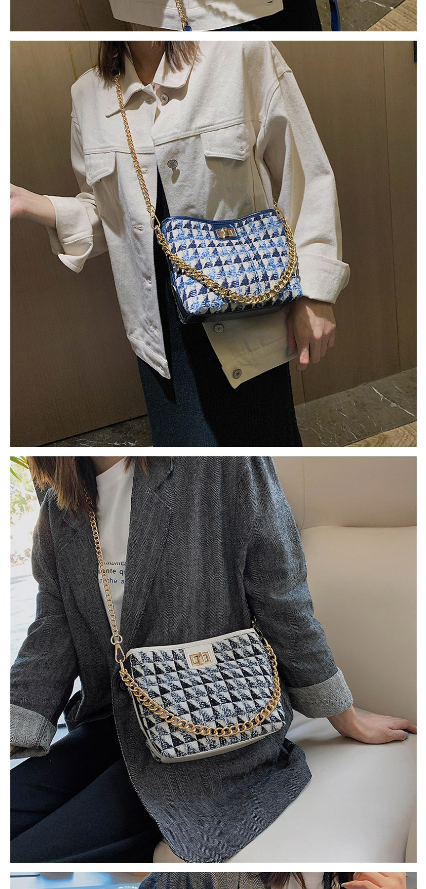 Fashion Blue Woolet Chain Shoulder Messenger Bag,Shoulder bags