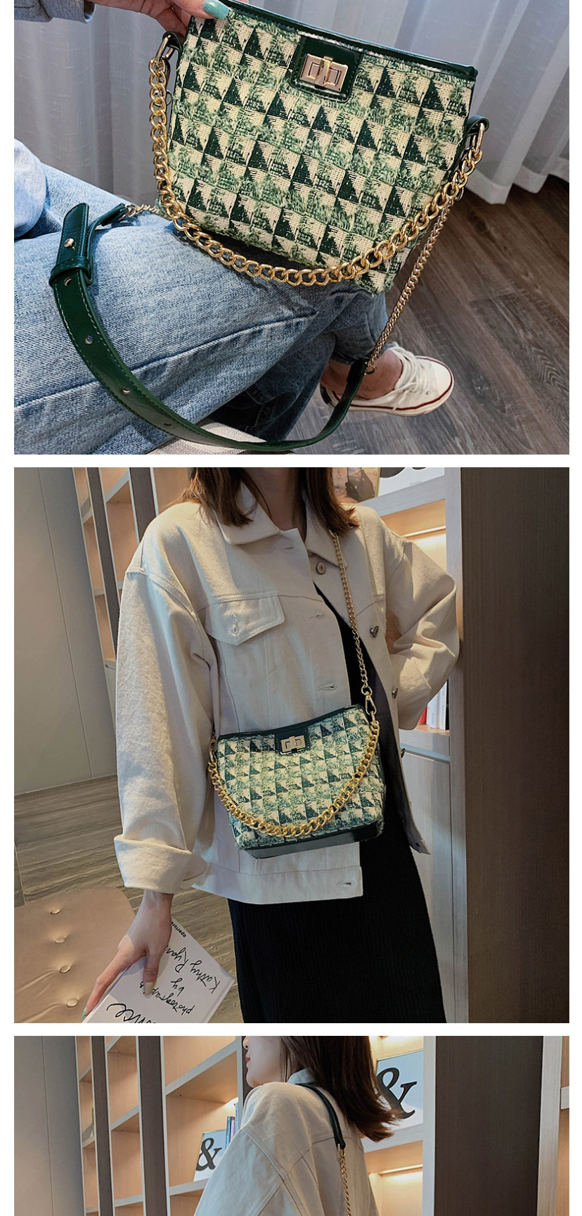 Fashion Green Woolet Chain Shoulder Messenger Bag,Shoulder bags