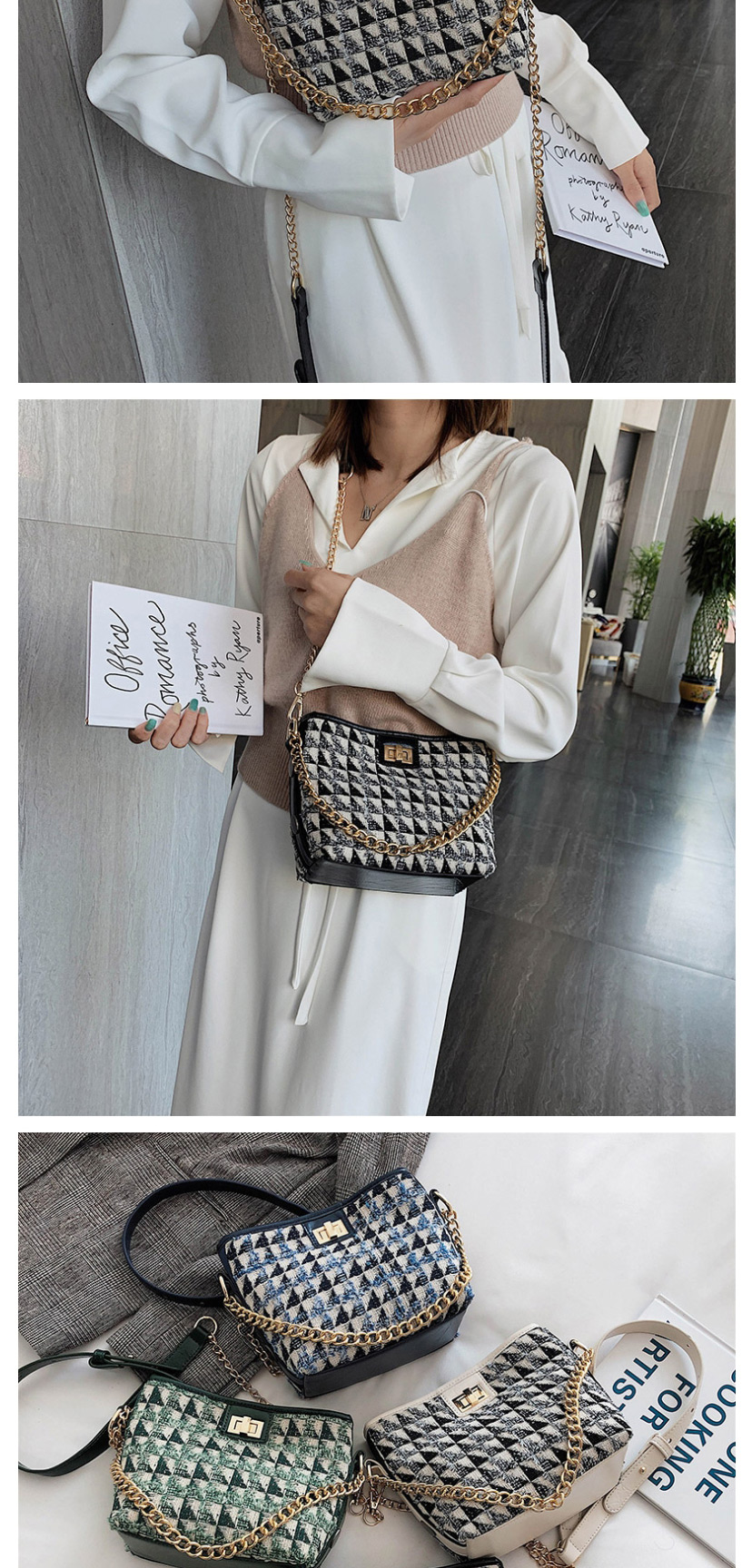 Fashion Creamy-white Woolet Chain Shoulder Messenger Bag,Shoulder bags