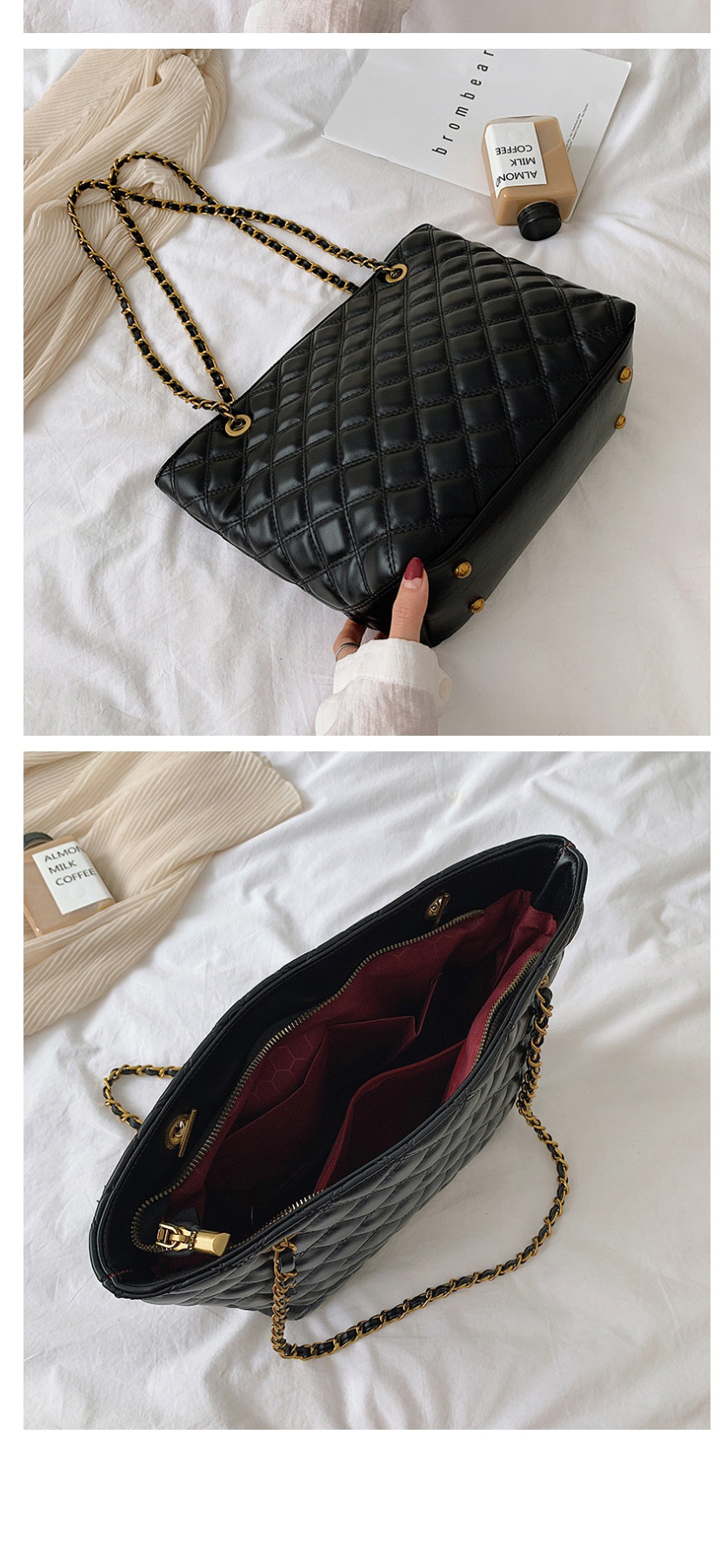 Fashion Black Rhombus Chain Shoulder Bag,Handbags
