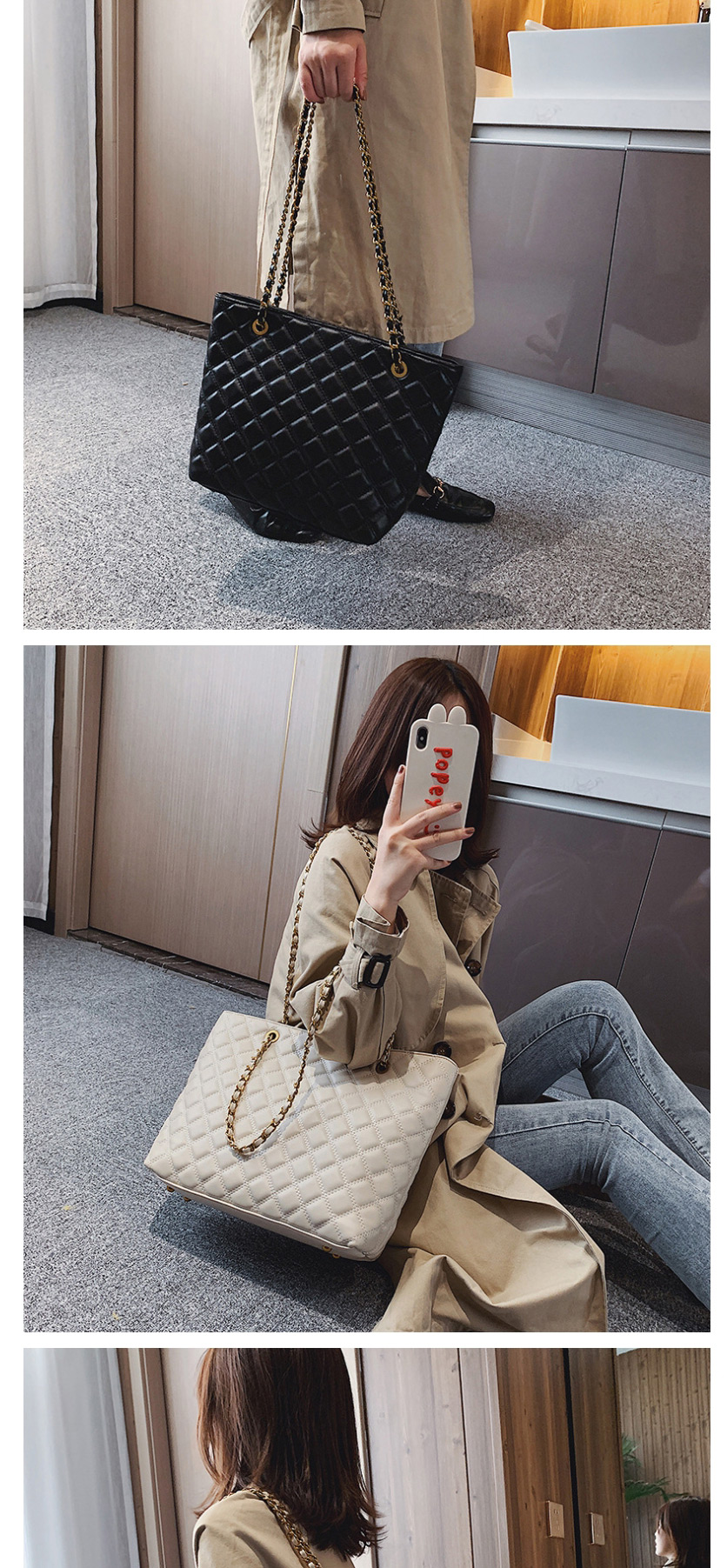 Fashion Khaki Rhombus Chain Shoulder Bag,Handbags