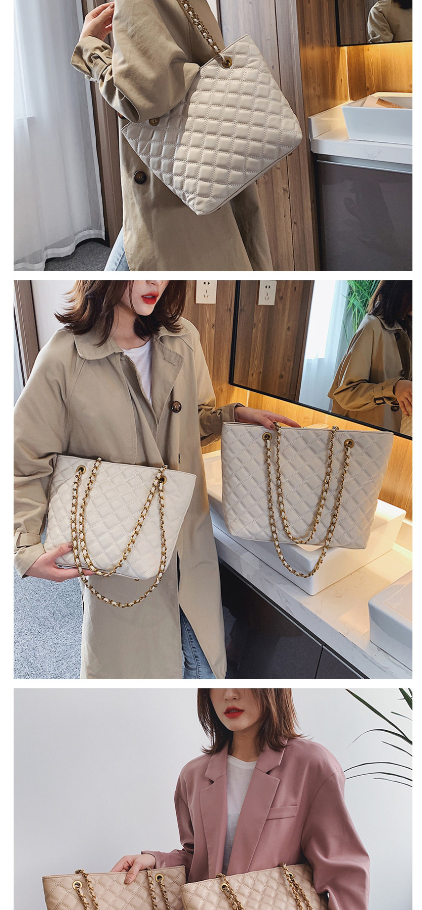 Fashion White Rhombus Chain Shoulder Bag,Handbags