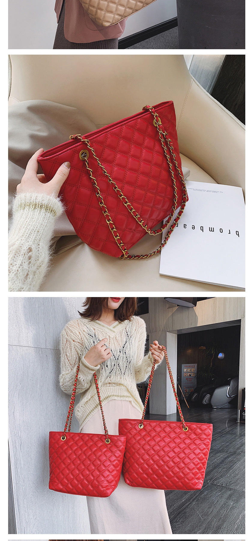 Fashion Khaki Rhombus Chain Shoulder Bag,Handbags