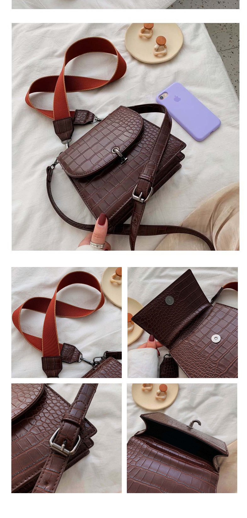 Fashion Brown Broadband Crocodile Shoulder Shoulder Bag,Shoulder bags