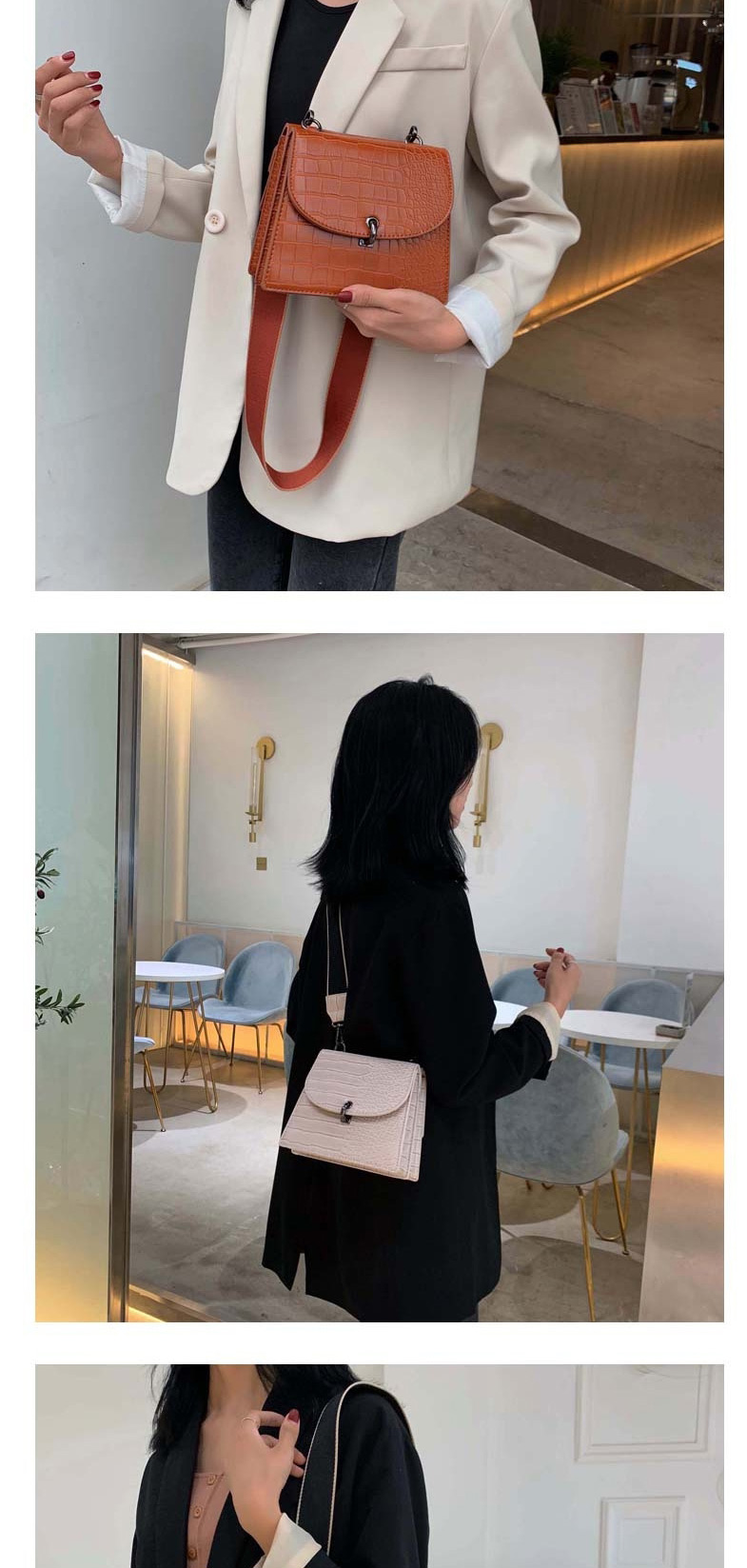 Fashion Creamy-white Broadband Crocodile Shoulder Shoulder Bag,Shoulder bags