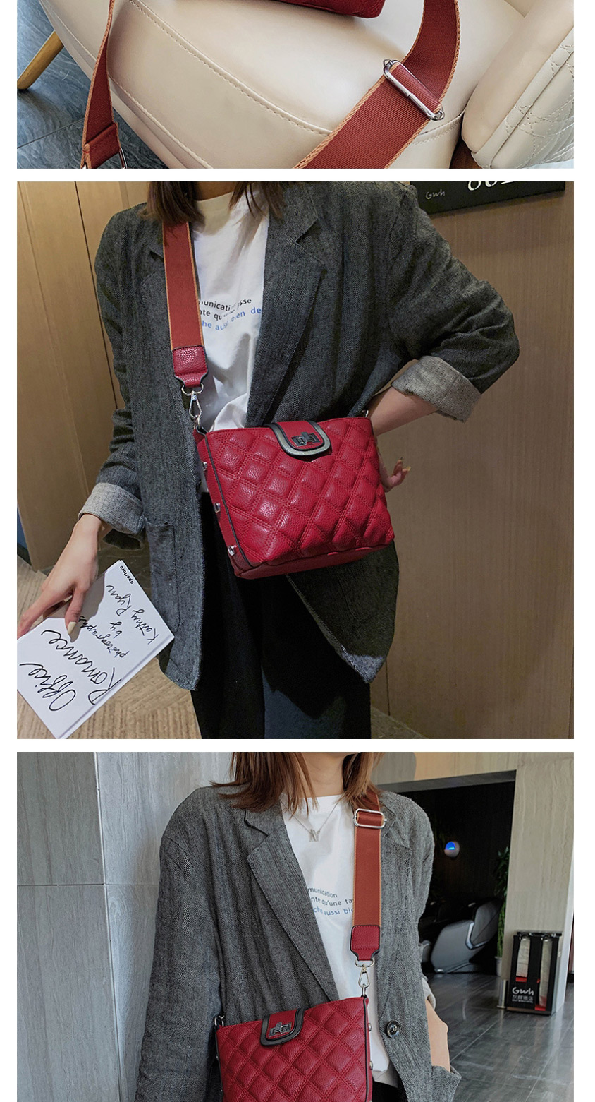 Fashion Red Lingge Embroidery Line Shoulder Messenger Bag,Shoulder bags