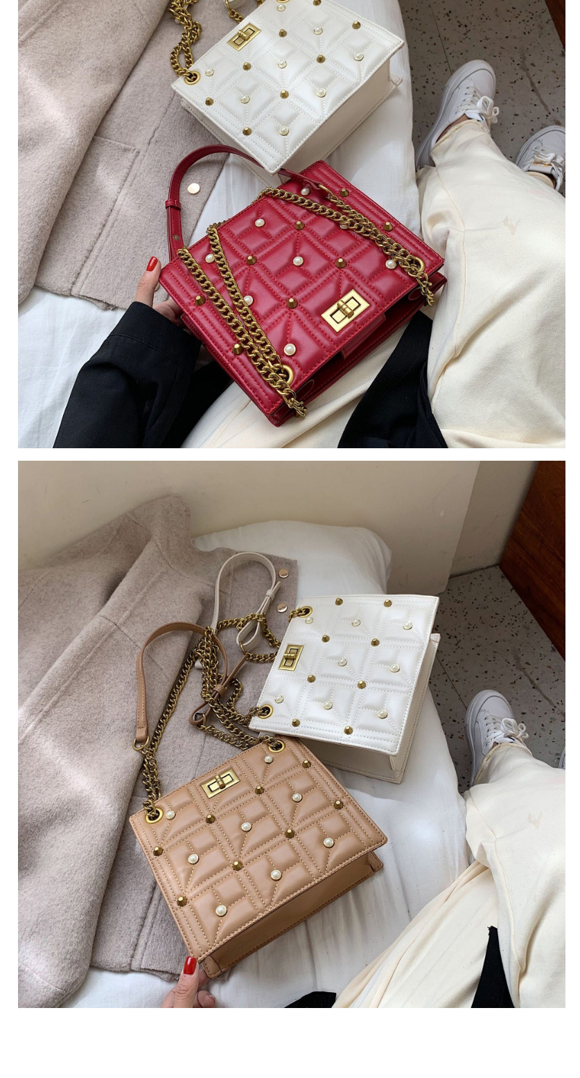 Fashion Red Pearl Chain Pu Slung Shoulder Bag,Shoulder bags