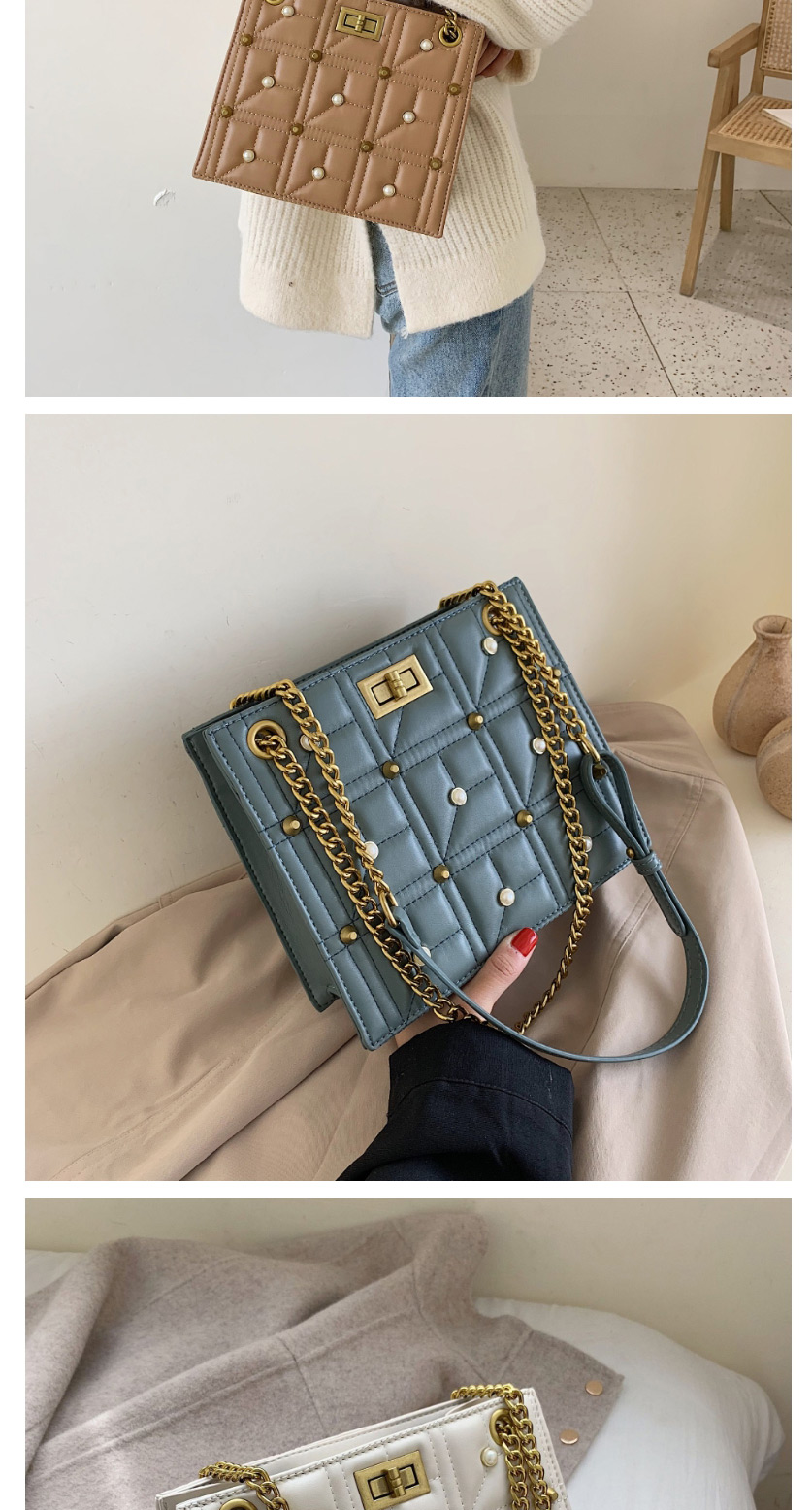 Fashion Khaki Pearl Chain Pu Slung Shoulder Bag,Shoulder bags