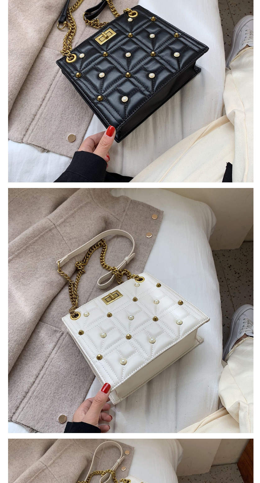 Fashion White Pearl Chain Pu Slung Shoulder Bag,Shoulder bags