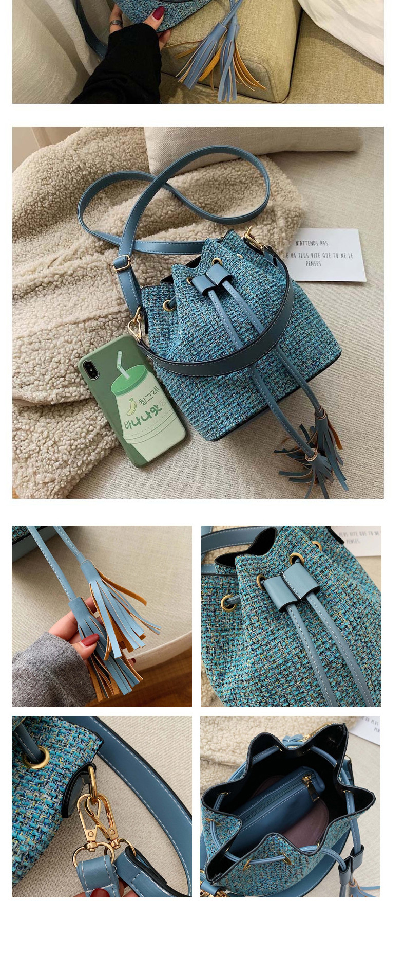 Fashion Green Woolen Belt Tassel Crossbody Shoulder Bag,Shoulder bags