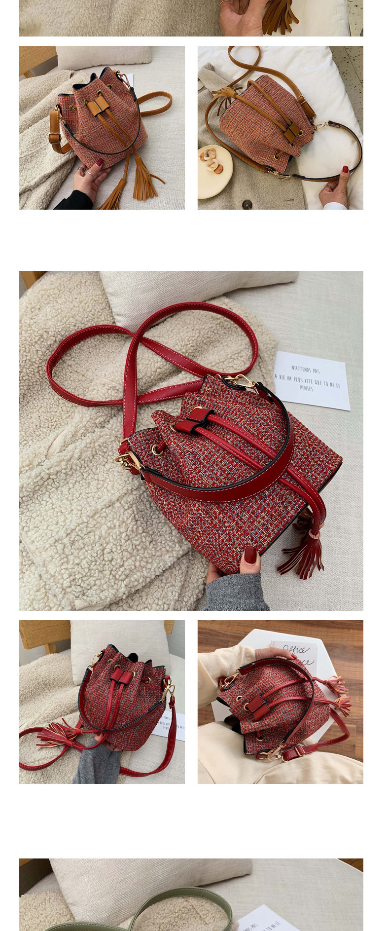 Fashion Brown Woolen Belt Tassel Crossbody Shoulder Bag,Shoulder bags
