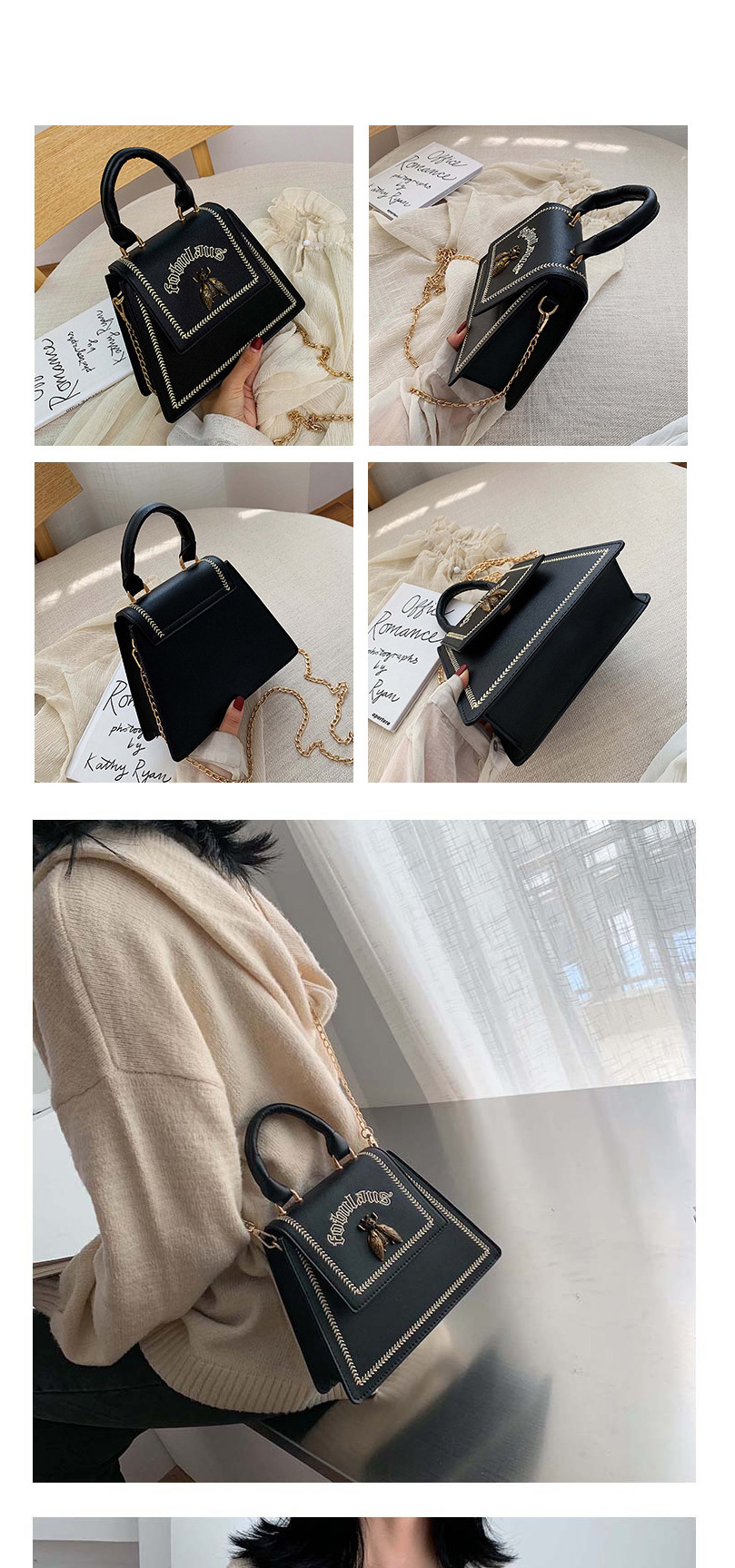 Fashion Black Bee Chain Shoulder Messenger Bag,Shoulder bags