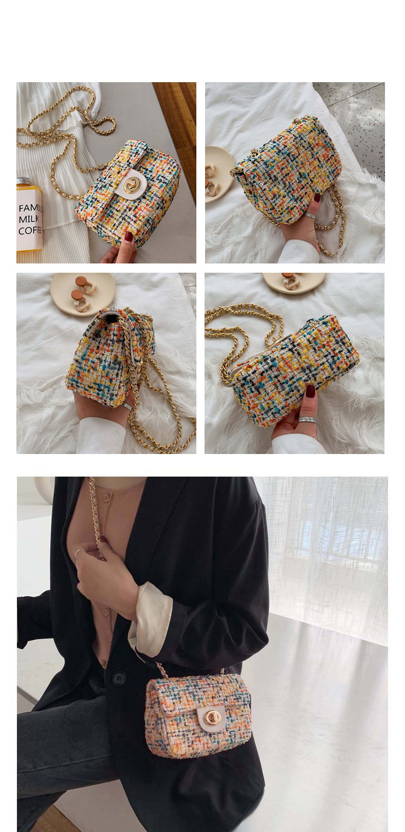 Fashion Black Tartan Monocoque Crossbody Bag,Shoulder bags