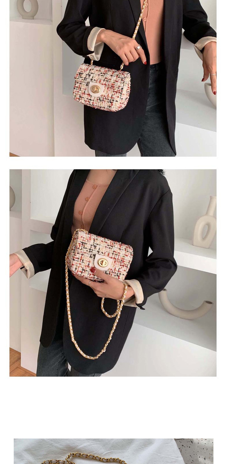 Fashion Black Tartan Monocoque Crossbody Bag,Shoulder bags