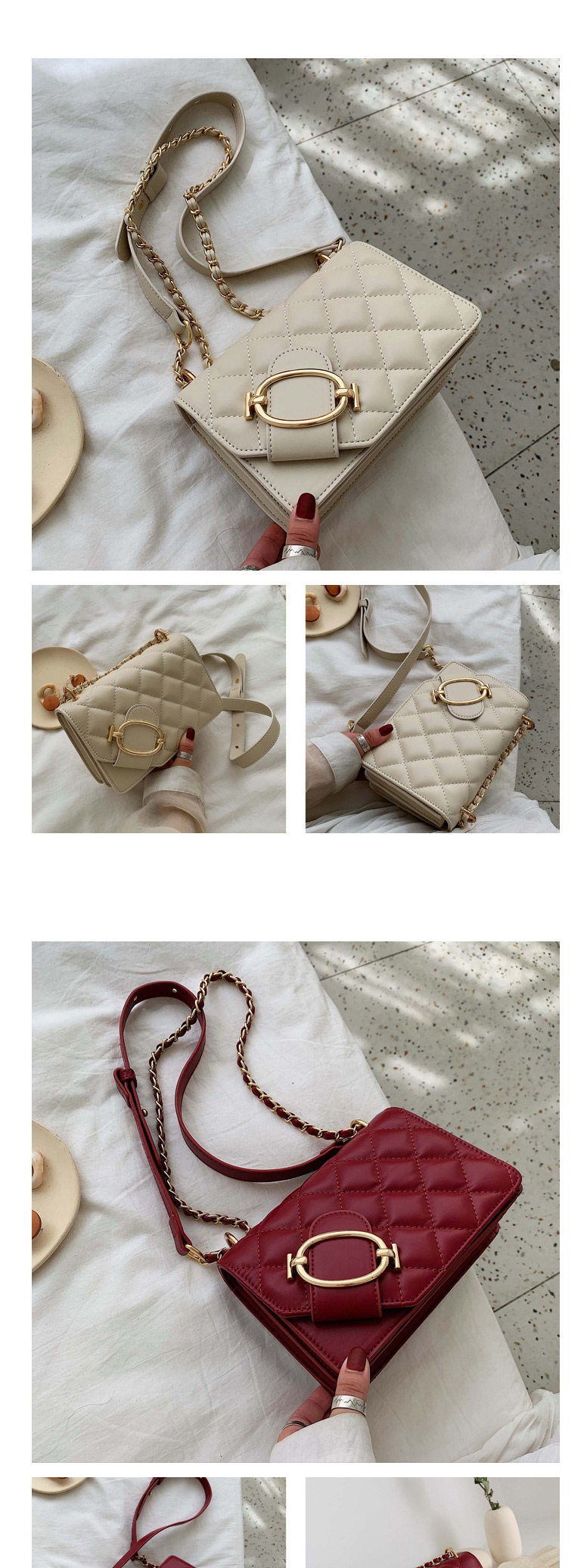 Fashion Creamy-white Chain Rhombic Embroidery Shoulder Bag,Shoulder bags