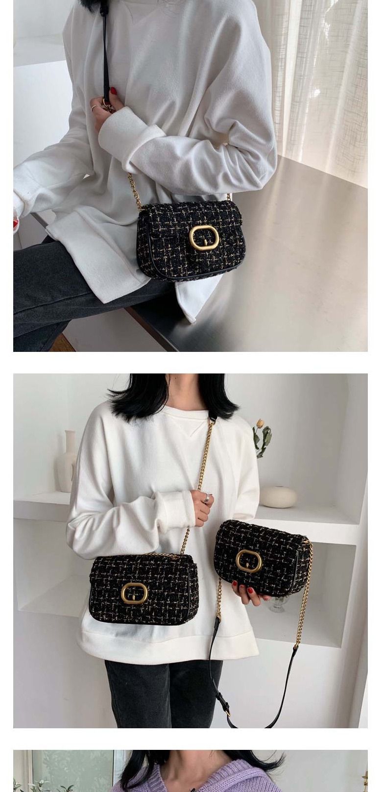 Fashion Black Woolen Shoulder Slung Chain Bag,Shoulder bags