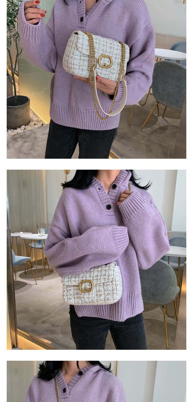Fashion Pink Woolen Shoulder Slung Chain Bag,Shoulder bags