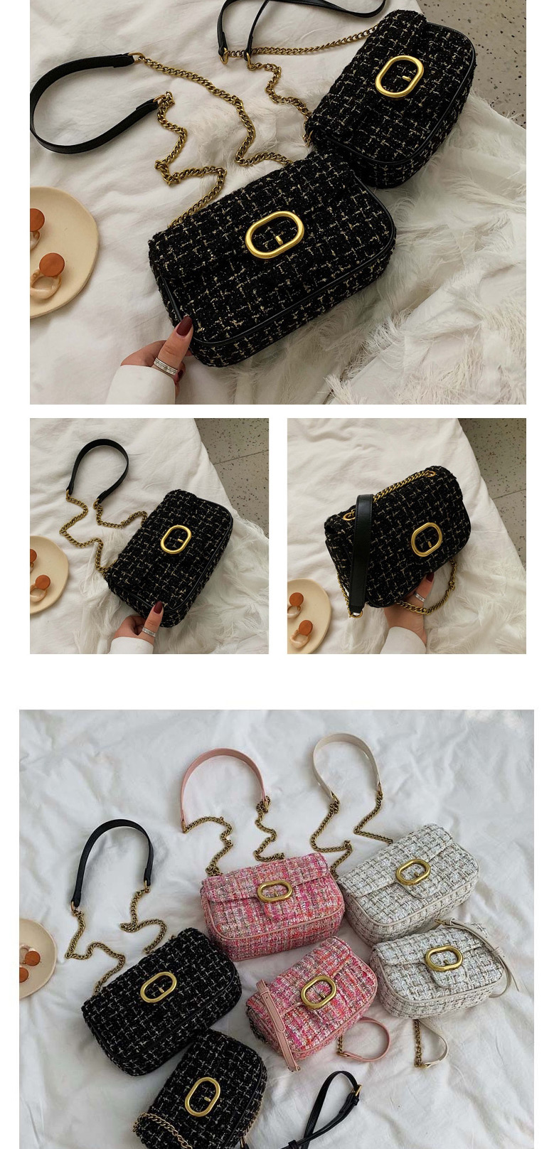 Fashion Black Woolen Shoulder Slung Chain Bag,Shoulder bags