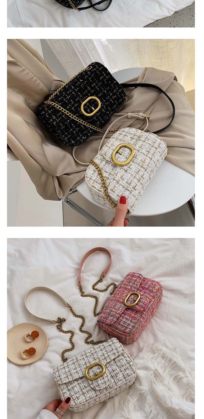 Fashion Pink Woolen Shoulder Slung Chain Bag,Shoulder bags