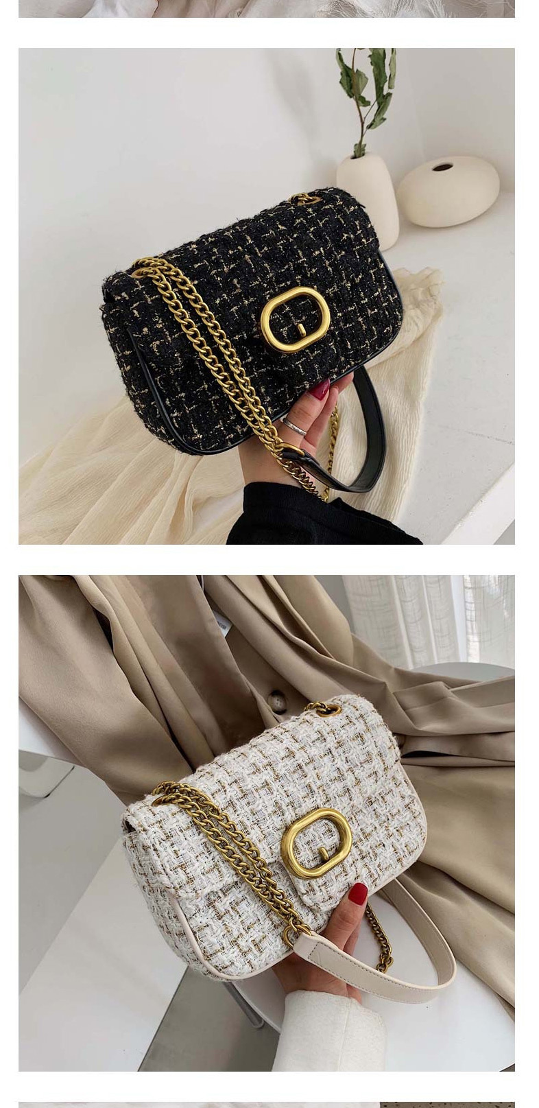 Fashion White Woolen Shoulder Slung Chain Bag,Shoulder bags