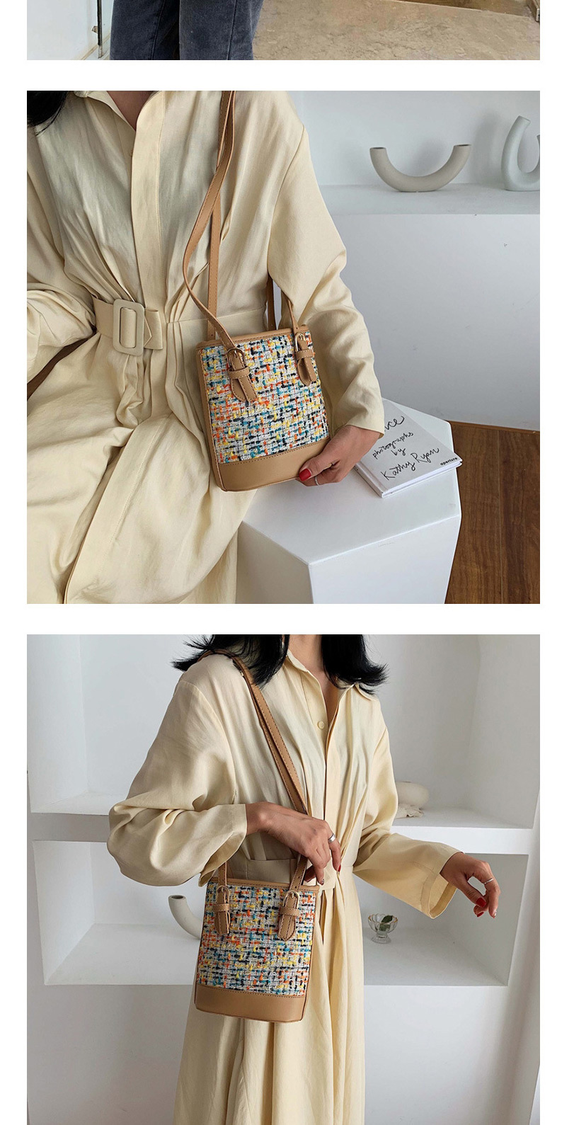 Fashion Creamy-white Woolen Messenger Bag,Handbags