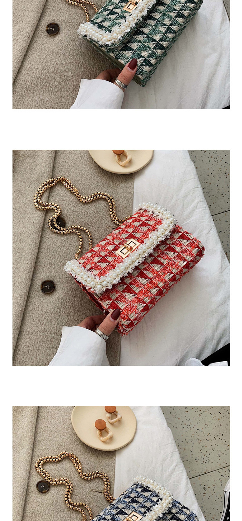 Fashion Red Woolen Shoulder Chain Messenger Bag,Shoulder bags