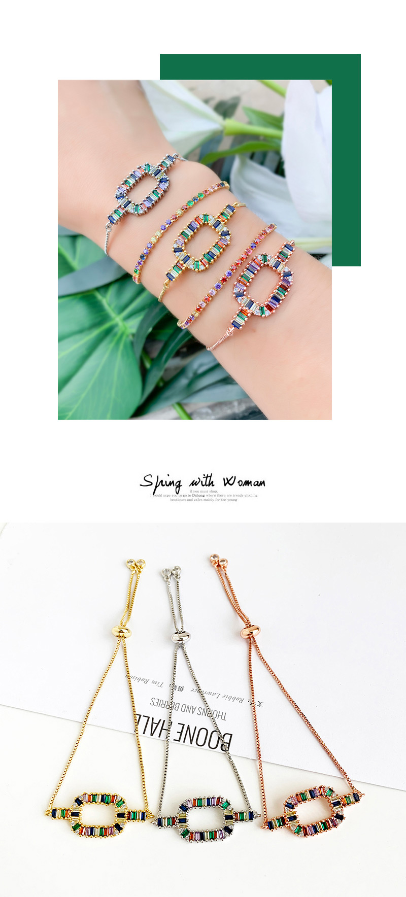 Fashion Rose Gold Copper Inlay Zircon Geometric Bracelet,Bracelets
