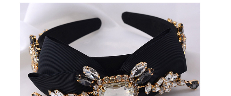 Fashion Black Bow Geometric Inlaid Gemstone Tassel Headband,Head Band